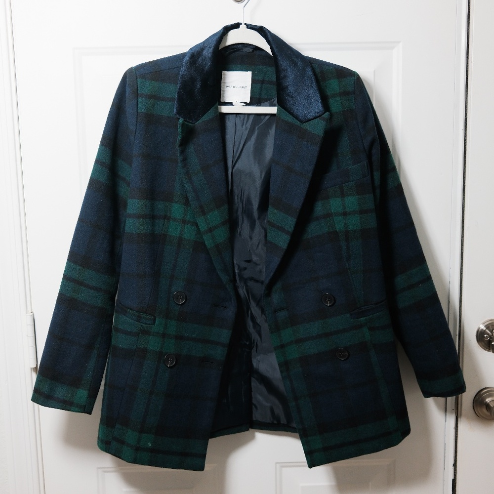 Avec Les Filles Womens Pea Coat Black Watch Tartan Plaid Size Small